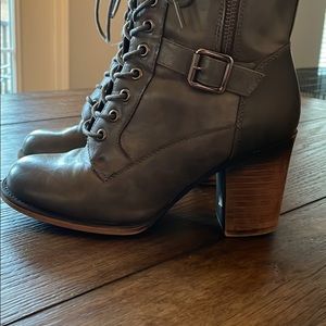 Grey block heel boots